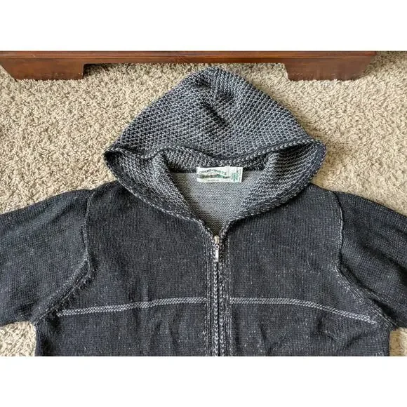 Aran Crafts Hoddie Sweater Full Zip Womens L Black-Gray Merino Wool Shamrock - Picture 8 of 9